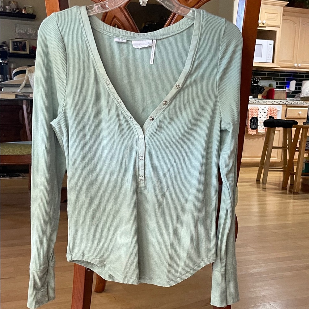 Urban Outfitters Sage Long Sleeve Henley Top